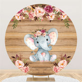 Rosa Blumen Und Elefant Runden Protokoll Baby Dusche Hintergrund